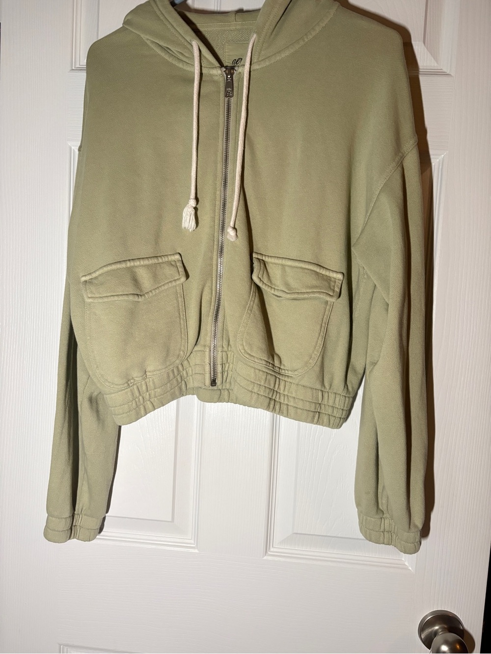 aerie Olive Green Cropped Hoodie Jacket